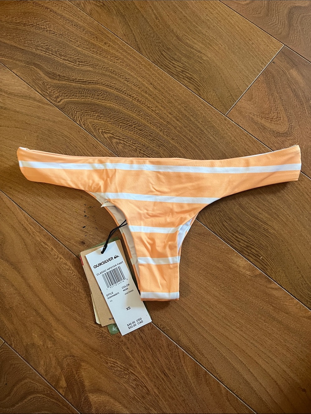 Quiksilver Peach and White Striped Bikini Bottom